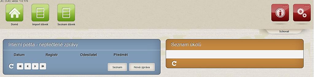 Uživatelská příručka Obrázek 37 - Centrální úložiště dat hlavní stránka V rámci