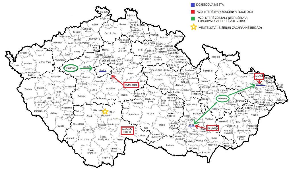 Obr. č. 6 naznačení vzdálenosti VZÚ od Prahy, Brna, Ostravy. Zdroj: vlastní.