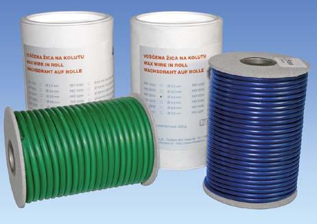 Voskové dráty v roli Průměr 2,5 mm 3,0 mm 3,5 mm 4,0 mm 4,5 mm 5,0 mm Cena Kč 250 g střední modrý IN0252 IN0253 IN0254 IN0255