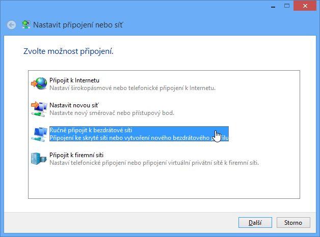 Vyberte Ručně připojit k bezdrátové síti.