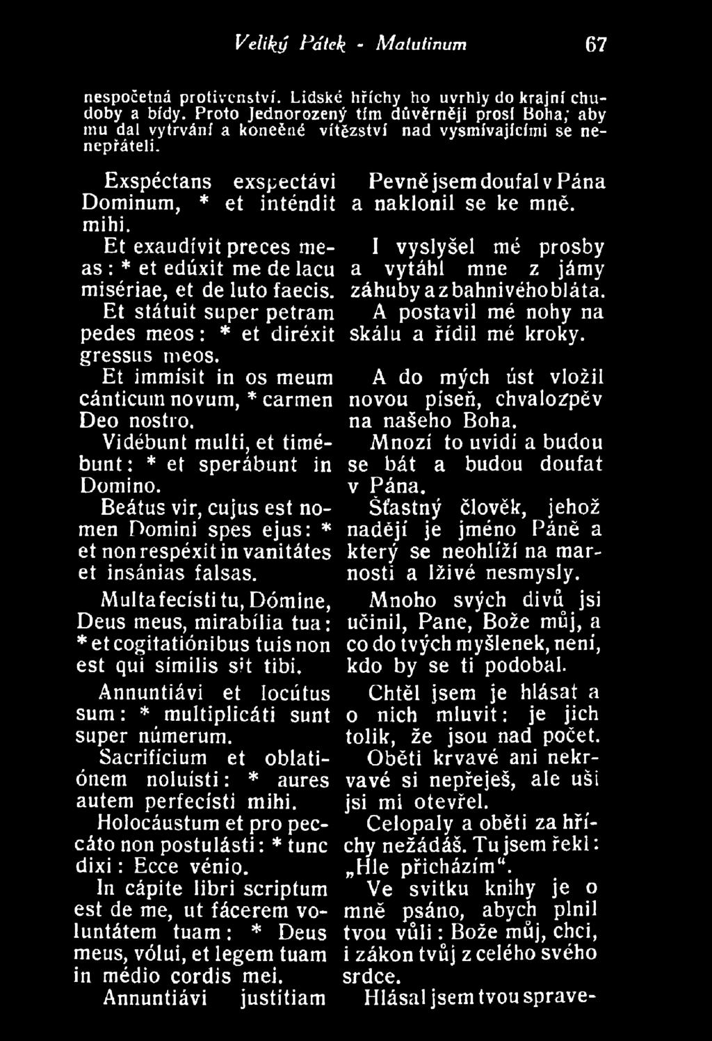 nespočetná protivenství. Lidské hříchy ho uvrhly do krajní chudoby a bídy. Proto Jednorozený tím důvěrněji prosí Boha; aby mu dal vytrvání a konečné vítězství nad vysmívajícími se nenepřáteli.