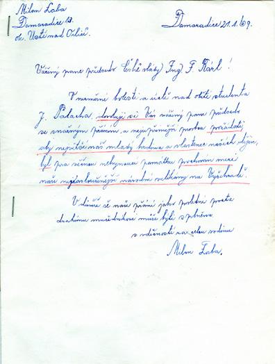 Autor dopisu předsedovi vlády žádal, aby byl Jan Palach pohřben na Slavíně.
