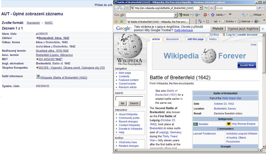 VISK 8 Informační zdroje B 2010 22 Breitenfield, bitva, 1621 a Breitenfield, bitva, 1642 Je tak