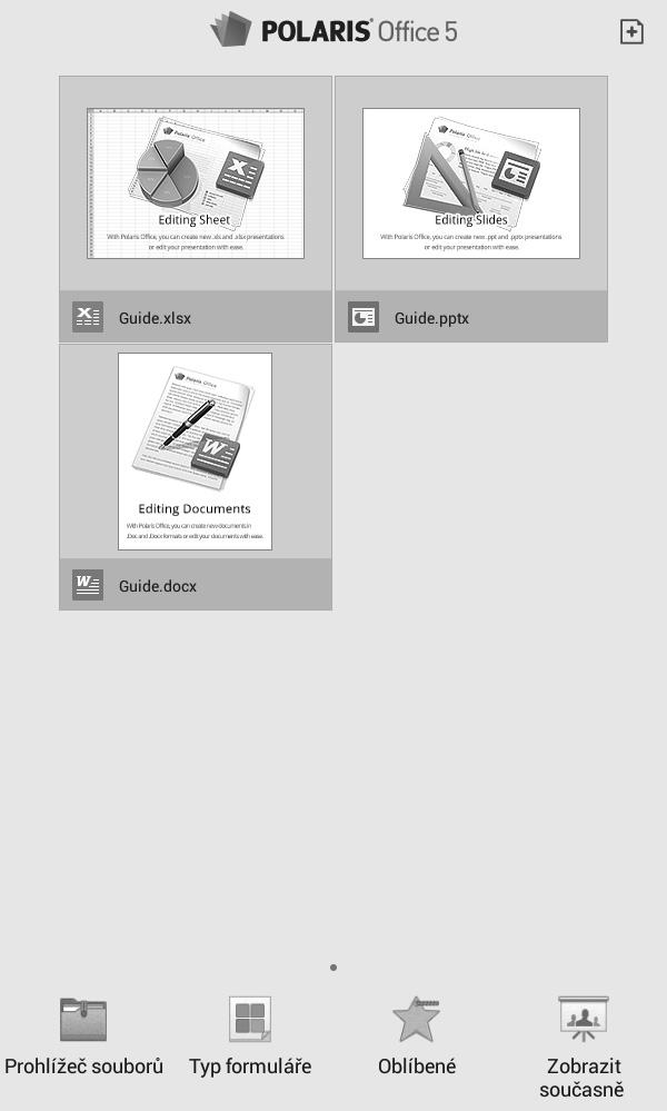 POLARIS Office 5 Nástroje Pomocí této aplikace můžete upravovat dokumenty v různých formátech včetně tabulek a prezentací. Na obrazovce Aplikace klepněte na položku POLARIS Office 5.