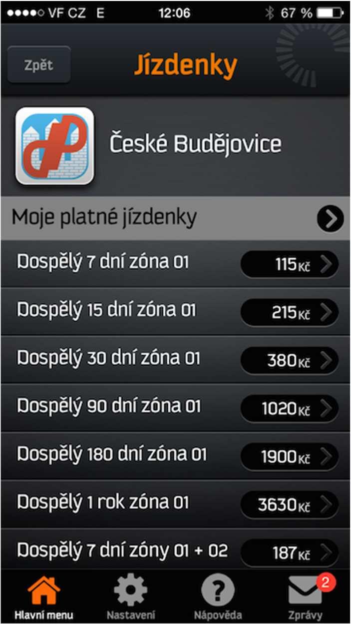 Aplikace funguje jako elektronická peněženka s možností nákupu celého sortimentu jednotlivých jízdenek i kupónů k časovým předplatným jízdenkám: jízdenka na 20 minut za 13 Kč jízdenka na 20 minut