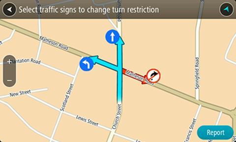 Omezení otáčení Volbou této možnosti lze nahlásit nesprávné zákazy odbočení. 1. Stisknutím a podržením vyberte místo změny mapy v zobrazení mapy. 2.
