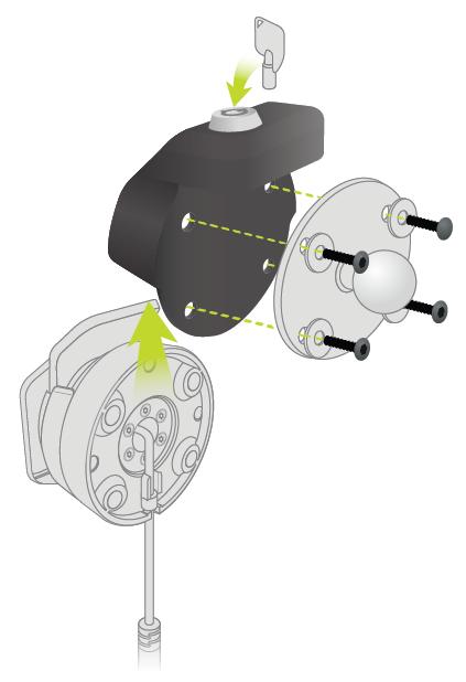 Zámek RAM pro držák. Tento zámek zabraňuje odšroubování ramene RAM z motocyklu. Zámek pro vlastní zařízení TomTom Rider.