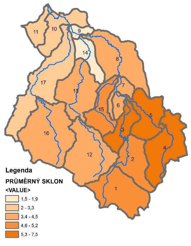 Tabulka 4.1 Plochy dílčích povodí 4.1.2. DÉLKA ÚDOLNICE Údolnice je vedena nejnižším místem údolí. Její skutečné hodnoty byly odečteny z vykreslených údolnic v AutoCAD (viz Tabulka 4.