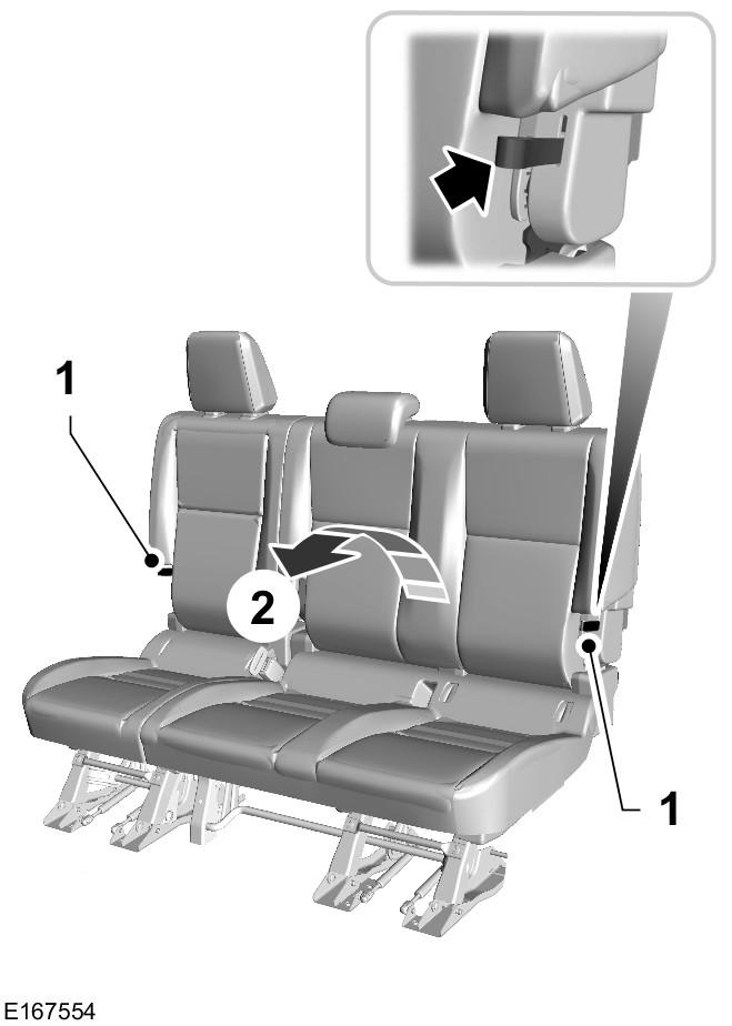 Sedmimístná vozidla Sedadla ve druhé řadě Sklopení sedadla do roviny 4. Posuňte sedadlo dopředu do dolní polohy.