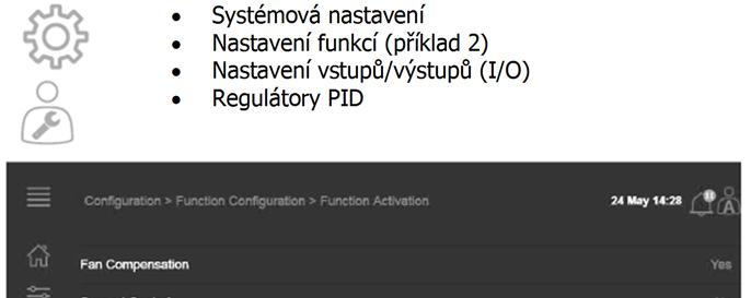 4.4 Konfigurace (Configuration) Systémová nastavení Nastavení funkcí (příklad 2) Nastavení vstupů/výstupů (I/O) Regulátory PID