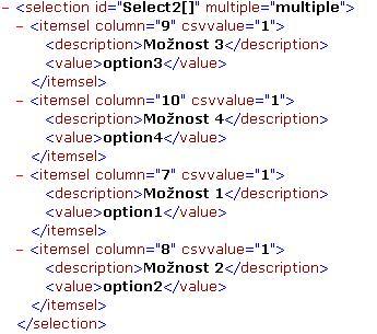 souboru, tak pro každou volbu musí existovat samostatný sloupec. Proto je nutné vyplnit hodnoty column a csvvalue u každé možnosti, jako je to na obrázku 3. Obrázek 3.