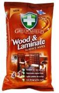 Green Shield wood & laminate 50 ks Vlhčené ubrousky na dřevo a lamináty. Dokonale odstraňují mastnoty, nečistoty a prach. Leští povrch a obnoví původní strukturu.