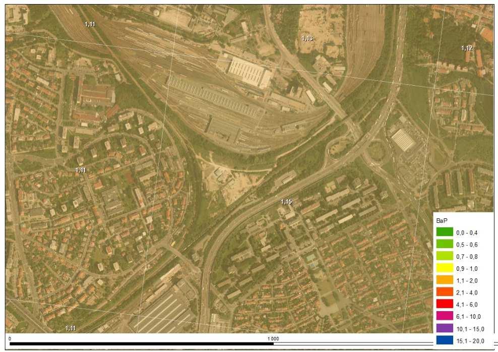 Průměrná roční koncentrace benzenu (µg.m -3 ) ČHMÚ Praha 2009-2013 Průměrná roční koncentrace BaP (ng.