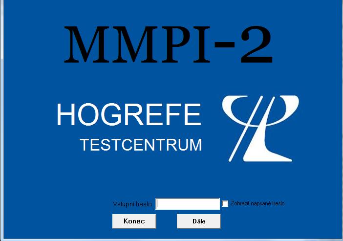 Návod k práci s programem MMPI-2 Výchozím vstupním heslem je název programu