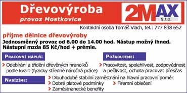 Možno i na zkrácený úvazek. Práce je vhodná i pro mladodůchodkyni. Životopisy zasílejte na: H&D, a.s., Olomoucká 37, 796 01 Prostějov, e-mail: personal@hdas.cz, tel.