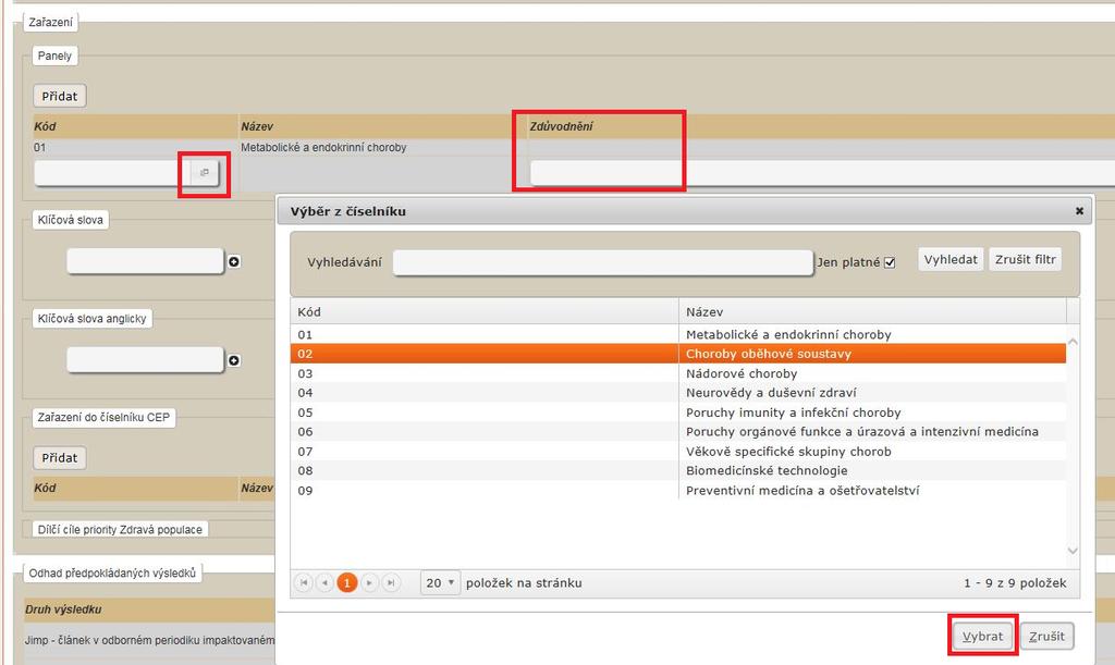 Část Zařazení Pokud je Váš projekt mezioborový, vyberte v části Panely vedlejší panel,