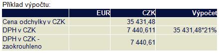 Vzor 4: Základ a výpočet DPH úplata v CZK (s daní z plynu) V případě, kdy nabídková cena je stanovena v EUR a platba je uskutečněna v CZK, postup výpočtu je následující: Nabídková cena stanovená v