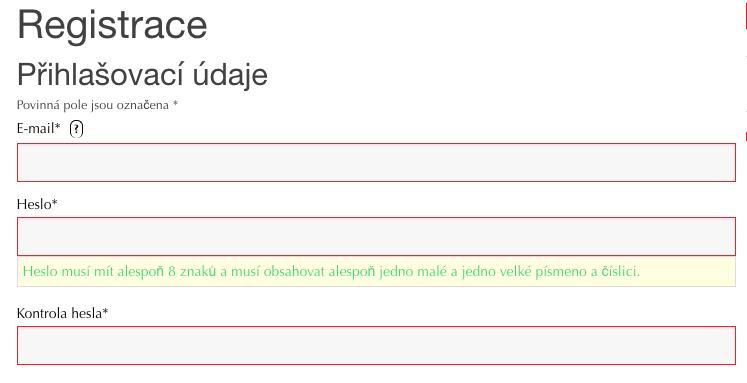 Proto na přihlašovací stránce je i možnost zvolit nejdříve registraci tlačítko ZDE. Registrace je také dostupná pomocí položky v hlavním MENU.