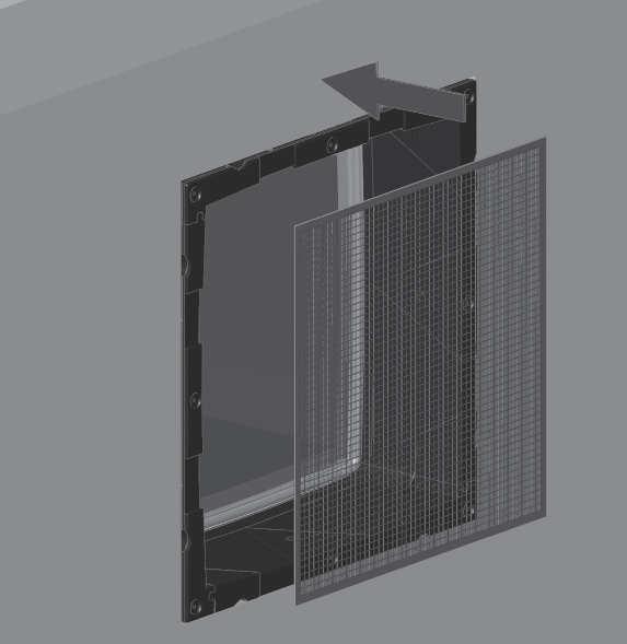 mřížu a ochrannou žaluzii, jaož i montážní rám a upevňovací materiál z příslušných