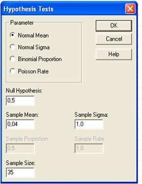30, kde byla postupně vybrána možnost Normal Mean pro Test změny znamének a možnost Binomial Proportion pro Znaménkový test.