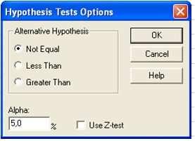 U obou testů byla zadána velikost vzorku Sample size, nulová hypotéza Null Hypothesis a v případě Testu změny znamének také výběrový průměr Sample Mean viz obr. 3 