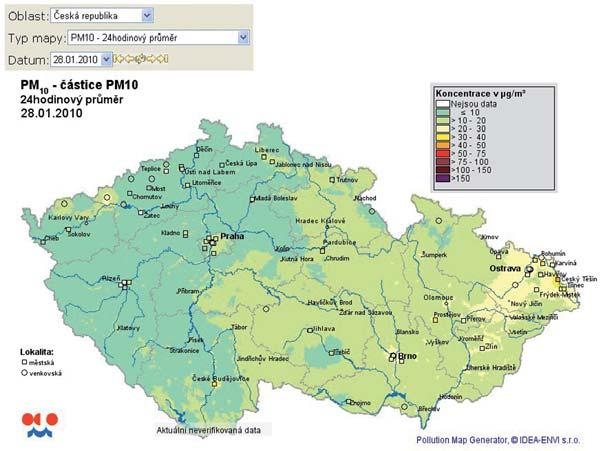 Obr. 8 Mapy znečištění ovzduší (zdroj: http://portal.chmi.cz).