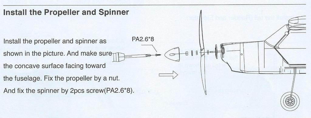 Install the propeller and spinner- namontujte list vrtule na hřídel
