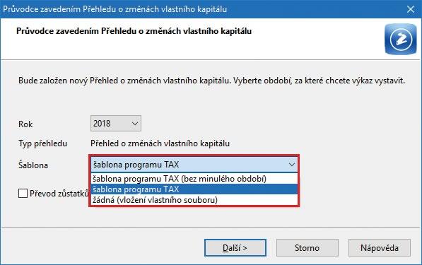 PŘEHLED O ZMĚNÁCH VLASTNÍHO KAPITÁLU Nevyhovuje Přehled o změnách vlastního kapitálu zpracovaný v programu TAX zcela Vašim potřebám? Chtěli byste si vložit do programu vlastní soubor s přílohou?