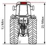 001284. Výškové umístění zadní tabulky RZ od vozovky u traktoru nesmí překročit: a) (1) min. 300 mm (2) max. 2 500 mm b) (1) min. 300 mm (2) max. 3 000 mm c) (1) min. 300 mm (2) max. 4 000 mm 002008.