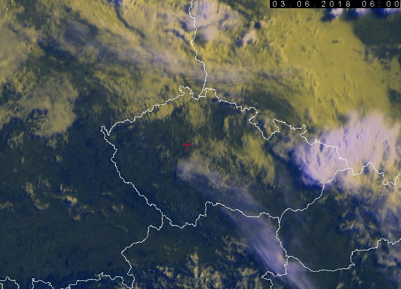 Obr. 3: Snímek z družice MSG (VIS-IR) 3. června 06 UTC BRUNTÁLSKO A VÍTKOVSKO V sobotu 2.