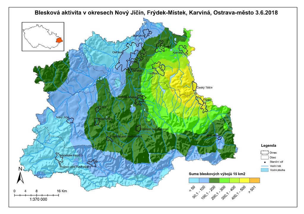 Mapa č. 5: Blesková aktivita dne 3. 6.