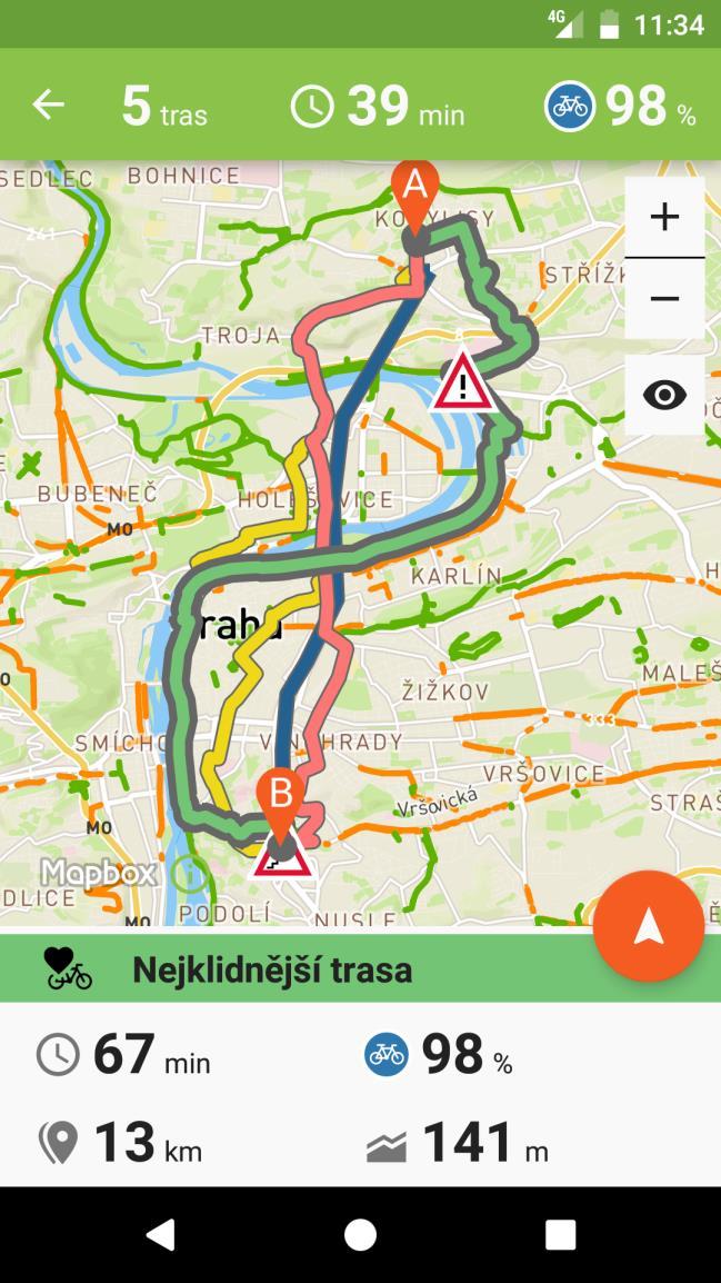 intermodality a bike sharing městská cyklonavigace s upozorněním na