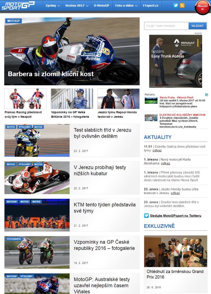 MotoGPsport se věnuje především zpravodajství ze světa motocyklového šampionátu Moto GP a nižších kubatur Moto 2 a Moto 3.