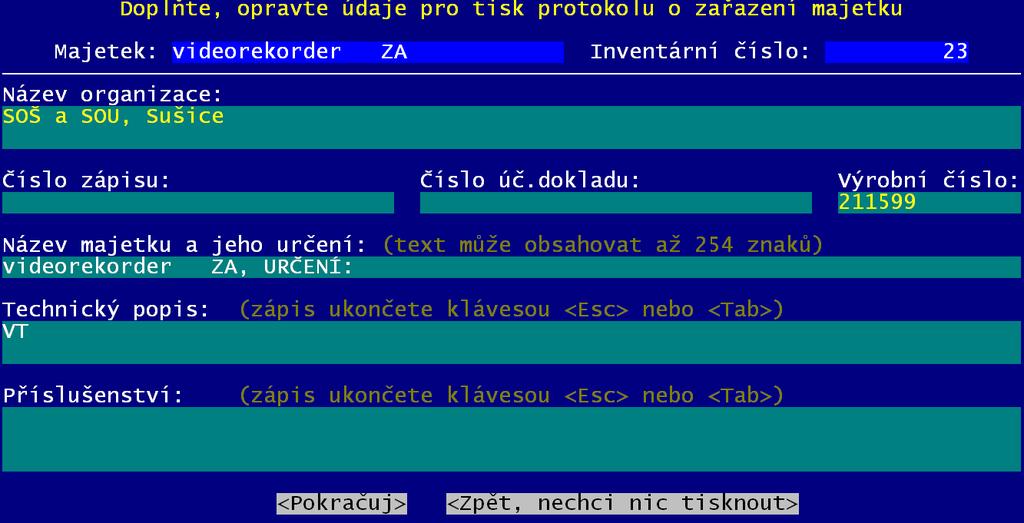 speciální protokol o zařazení Jihočeského kraje KÚ Jihočeského kraje ve svém metodickém pokynu k odepisování majetku podle ČÚS708 definoval protokol o zařazení majetku.