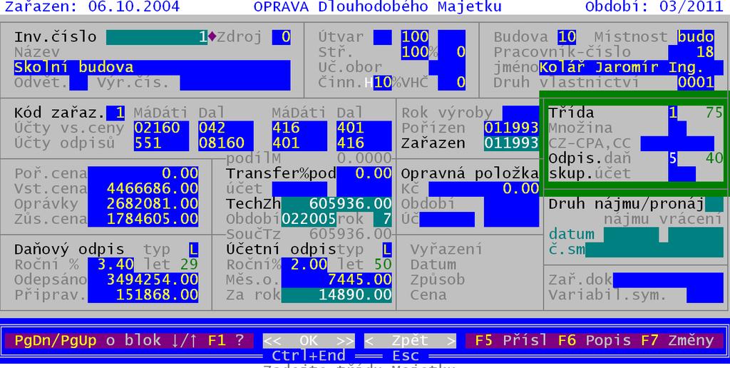 v záhlaví karty vedle informace o pořadí karty v rámci celého seznamu. Také pohyb po kartách doznal změn: PgUp, PgDn = skok o 10, šipky skok o 1.