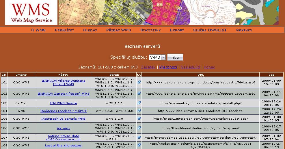 4.5 Chyby GIS specialistů Aplikace vyhledávání aktivních volně přístupných OWS (WMS, WFS a WCS) serverů odhalila zajímavou skutečnost.