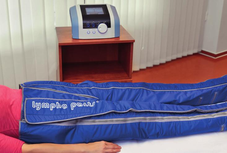 dolních končetin, pocitu těžkých nohou a celulitidy. Přístroj pracuje s postupující tlakovou vlnou (dochází k naplňování jednotlivých komor speciálního návleku), která účinně podpoří svalovou pumpu.