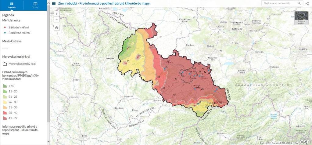 Obrázek 34: Pravděpodobné koncentrace PM 10 v zimním období pro území MSK Zdroj: ZÚ, mapový výstup projektu 2015 Závěrečný komentář: Výše uvedené informace ukazují, že problémy s dodržením imisních