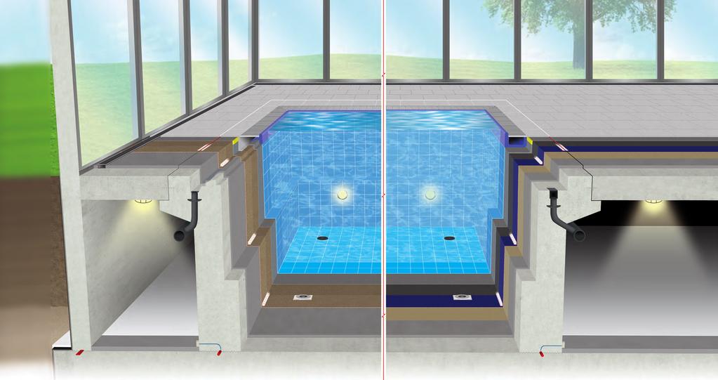 Minerální hydroizolační systém Hydroizolační systém na bázi reakčních pryskyřic S přihlédnutím k namáhání bazénového tělesa pnutím jako důsledku dynamického zatížení a/nebo smršťování je nutno