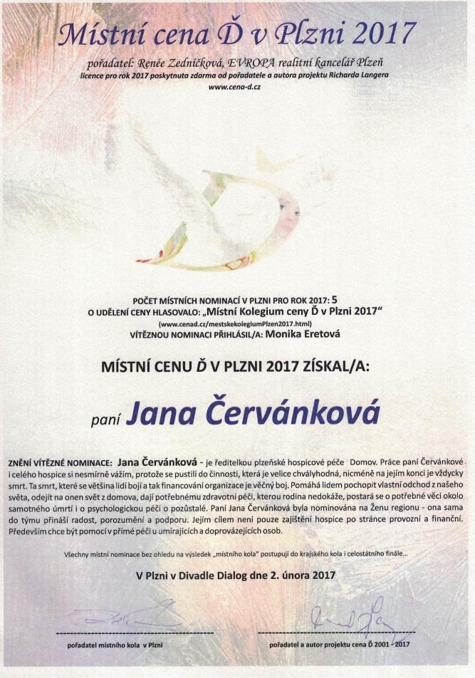 Jana Červánková, zakladatelka a ředitelka plzeňské hospicové péče Domov Počet