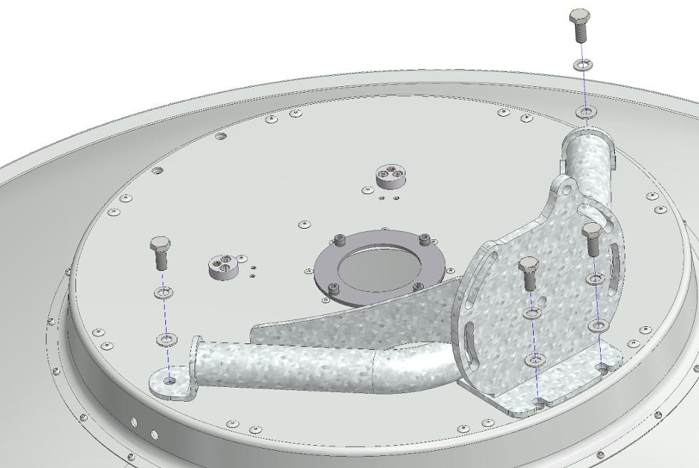 7. MONTÁŽ ZÁVĚSU K PARABOLICKÉMU ZRCADLU Klíč stranový 17; 16 mm Následující obrázek znázorňuje připevnění závěsu k