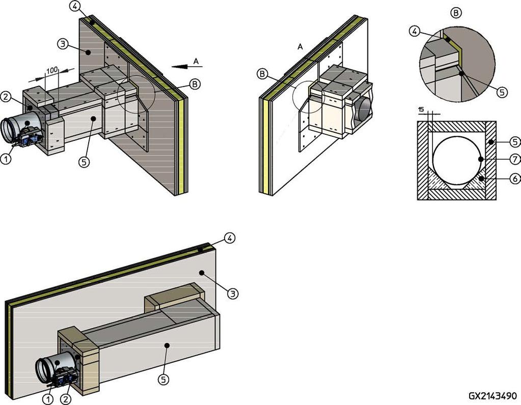 Lehké příčky s kovovou nosnou konstrukcí > Instalace mimo lehké příčky s vestavným module... 5.6.4 Instalace mimo lehké příčky s vestavným modulem WE Obr.