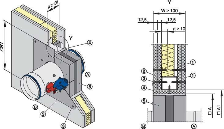 Požární stěny > Suchá vestavba se čtvercovým vestavným modulem TQ 5.8.2 Suchá vestavba se čtvercovým vestavným modulem TQ Obr.