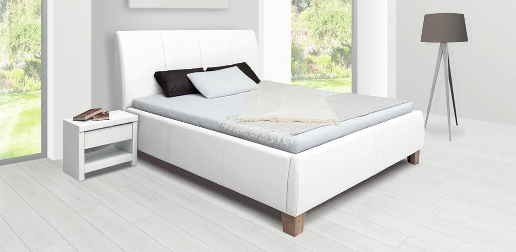 Typ 20 I - koženka pure white luxusní postel TYP 20 I výška čela 122 cm výška rámu postele 49 cm včetně integrovaného úložného prostoru (od podlahy 14 cm) Výška ložní plochy při výšce matrace 18 cm