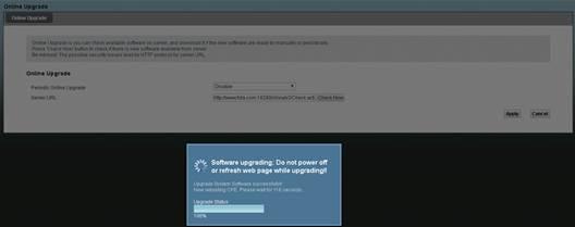 23 Online aktualizace Obrázek 23-10 Správa zařízení > Online aktualizace: Průběh aktualizace firmware 25 % Obrázek 23-11 Správa zařízení > Online aktualizace: Průběh aktualizace firmware 50 % Obrázek