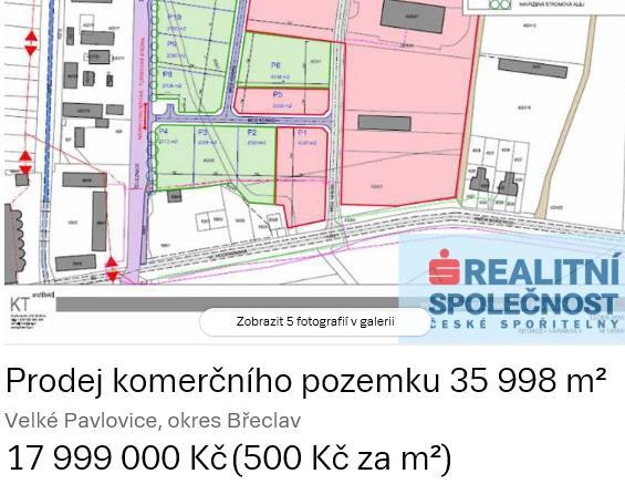 Znalecký posudek č. 2641... 97EX 6225/10 požadována je cena 501,00 Kč/m 2 za pozemky v Hustopečích (na okraji města). Jako reálná se jeví cena okolo 450,00 Kč/m 2.