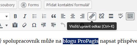 Jak vytvořit v textu odkazy Pokud chceme ve WordPress do textu příspěvku vložit interaktivní odkaz na jinou stránku Pro(Pa)GIS nebo cizí web je to velmi jednoduché.