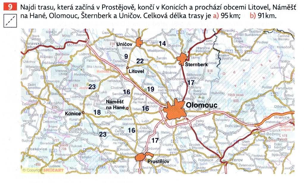 Ve čtvrtém ročníku nalezneme tři cvičení z prostředí Cyklostezek. První cvičení (obr. 2.40) je pojato jako velmi jednoduché opakování, kde se opět pracuje s již dobře známým schématem.