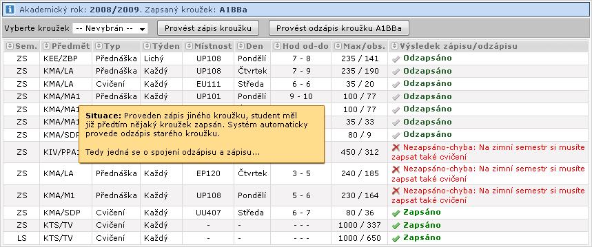 3.9.1 Schéma aplikace a popis Obrázek 3.58: Zápis jiného kroužku, předtím již nějaký kroužek zapsán.