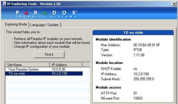 exe na PC, které je připojené do sítě s IP150. 2. Klikem na tlačítko Find it, dojde k vyhledání všech IP150 v síti. Nezáleží na tom, jakou IP adresu modul má.